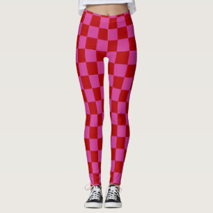 Rood + Roze Check Checkerboard Patroon Leggings