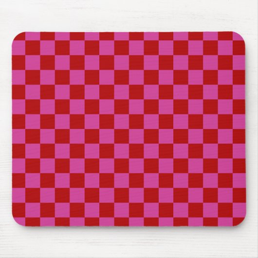 Rood + Roze Check Checkerboard Patroon Muismat (Voorkant)