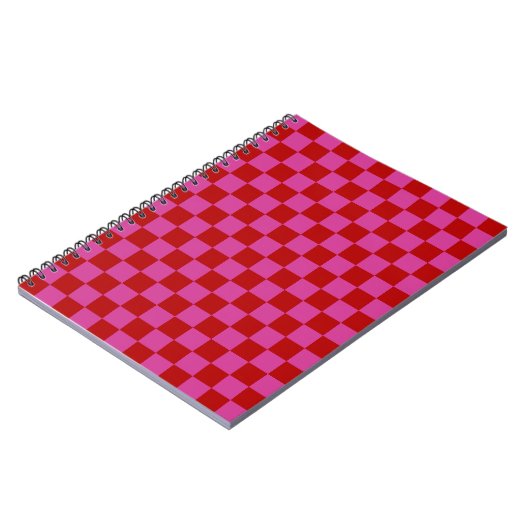 Rood + Roze Check Checkerboard Patroon Notitieboek (Linkerzijde)