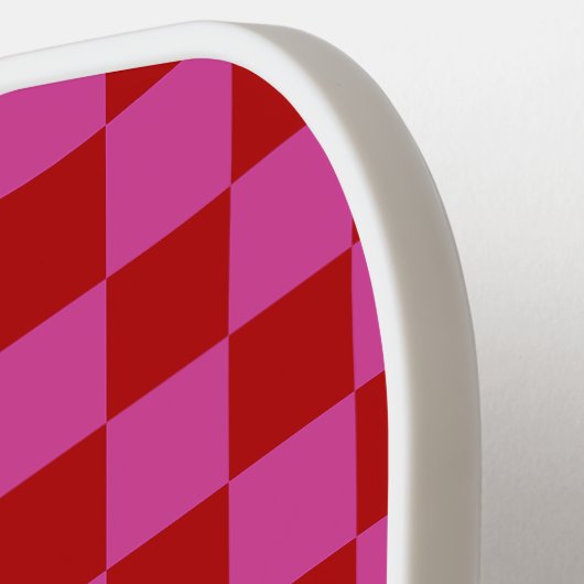 Rood + Roze Check Checkerboard Patroon Pickleball Paddle (Links Detail)