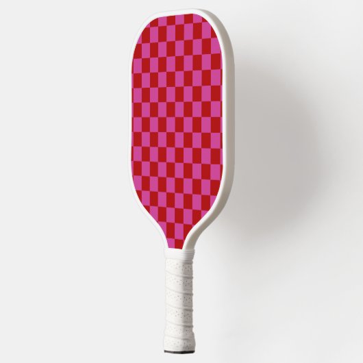 Rood + Roze Check Checkerboard Patroon Pickleball Paddle (Links)