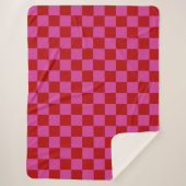 Rood + Roze Check Checkerboard Patroon Sherpa Deken (Voorkant)