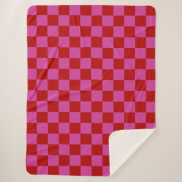 Rood + Roze Check Checkerboard Patroon Sherpa Deken