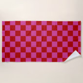 Rood + Roze Check Checkerboard Patroon Strandlaken (Voorkant)