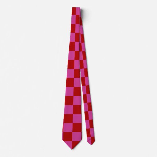 Rood + Roze Check Checkerboard Patroon Stropdas (Voorkant)