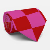 Rood + Roze Check Checkerboard Patroon Stropdas (Opgerold)