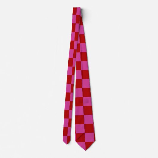 Rood + Roze Check Checkerboard Patroon Stropdas (Achterkant)