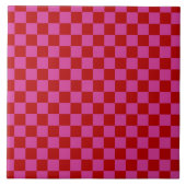 Rood + Roze Check Checkerboard Patroon Tegeltje (Voorkant)