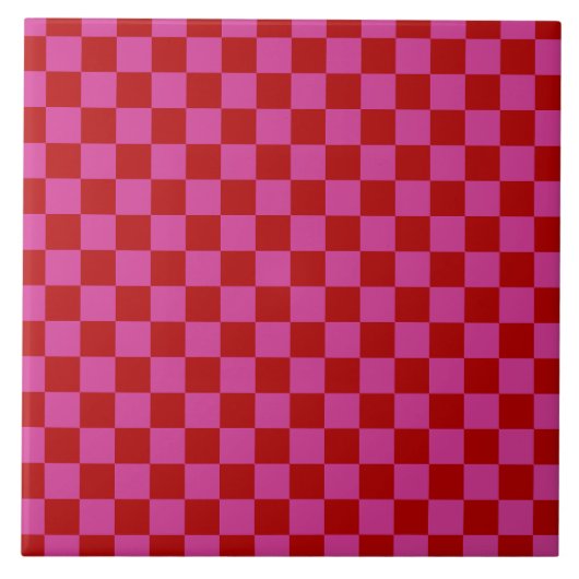 Rood + Roze Check Checkerboard Patroon Tegeltje (Voorkant)