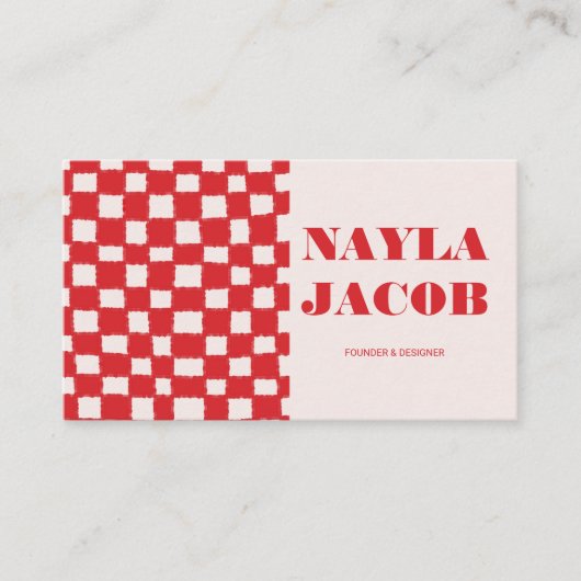 Rood Roze Checkerboard Patroon QR Code Handgemaakt Visitekaartje (Voorkant)