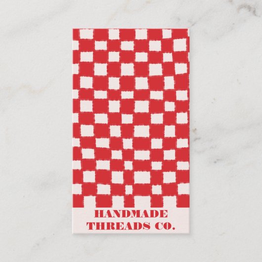 Rood Roze Checkerboard Patroon QR Code Handgemaakt Visitekaartje (Voorkant)