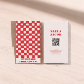 Rood Roze Checkerboard Patroon QR Code Handgemaakt Visitekaartje