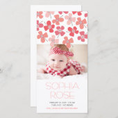 Rood roze Daisies Baby Girl Birth Aankondiging (Voorkant / Achterkant)