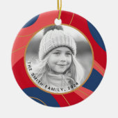 Rood roze donkerblauw retro kerst foto keramisch ornament (Voorkant)