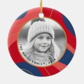 Rood roze donkerblauw retro kerst foto keramisch ornament (Achterkant)