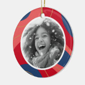 Rood roze donkerblauw retro kerstfoto keramisch ornament (Links)