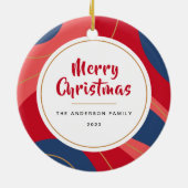 Rood roze donkerblauw retro kerstfoto keramisch ornament (Achterkant)