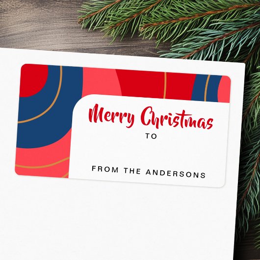 Rood roze donkerblauw retro tot Kerstmis van cadea Etiket