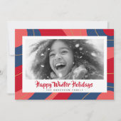 Rood roze donkerblauw retro vrolijk kerstfeest fot feestdagenkaart (Voorkant)