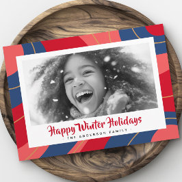 Rood roze donkerblauw retro vrolijk kerstfeest fot feestdagenkaart