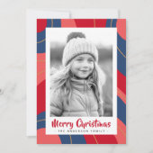 Rood roze donkerblauw retro vrolijk kerstfeest fot feestdagenkaart (Voorkant)