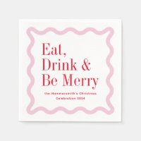 Rood Roze Eet Drink en Be Merry Wavy Square