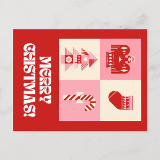 Rood Roze en Beige Retro Geometrische Groet Vrolij Feestdagenkaart
