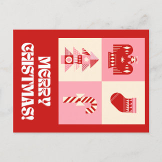Rood Roze en Beige Retro Geometrische Groet Vrolij Feestdagenkaart
