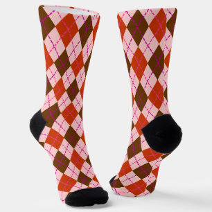 Rood Roze en Bruin Argyle Patroon Sokken