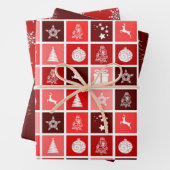 Rood, roze en bruin kerstcadeau inpakpapier vel (In situ)