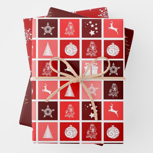 Rood, roze en bruin kerstcadeau inpakpapier vel (In situ)