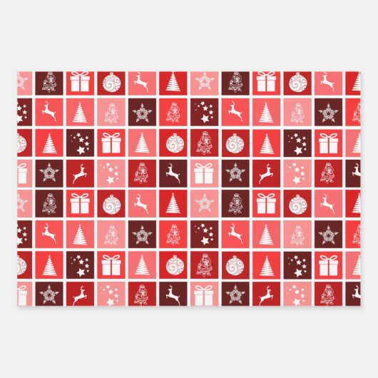 Rood, roze en bruin kerstcadeau inpakpapier vel (Voorkant)