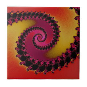Rood roze en geel zonnescherm Spiral Fractal Tegeltje