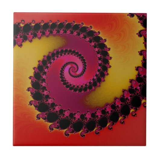 Rood roze en geel zonnescherm Spiral Fractal Tegeltje (Voorkant)