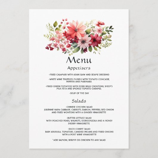 Rood, Roze, en Groene Bloemen Huwelijk Menu (Voorkant)