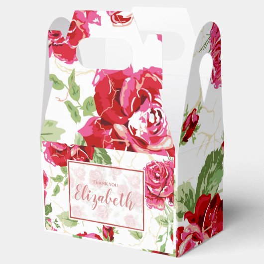 Rood roze en witte klassieke printplaatkaart voor  bedankdoosjes (Geopend)