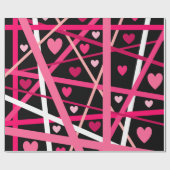 Rood, roze en witte strepen en harten cadeaupapier (Vlak)