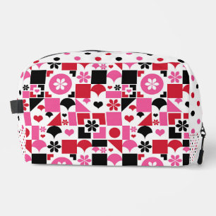 ROOD ROZE EN ZWART GEOMETRISCHE VORMEN EN STIPPEN TOILETTASJE