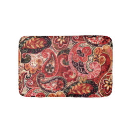 Rood, Roze en Zwart Vintage Paisley Bloemen Badmat