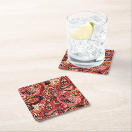 Rood, Roze en Zwart Vintage Paisley Bloemen Kartonnen Onderzetters