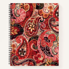 Rood, Roze en Zwart Vintage Paisley Bloemmotief Notitieboek