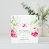 Rood roze eucalyptus gumnut waterverf bruiloft kaart (Staand voorkant)