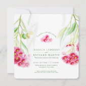 Rood roze eucalyptus gumnut waterverf bruiloft kaart (Voorkant)