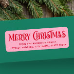 Rood & roze feestelijke Merry Christmas retouradre Etiket<br><div class="desc">Rood en roze of een kleur retour adres labels met de tekst "Merry Christmas" in een feestelijk lettertype en uw retour adres hieronder. Met het gereedschap Aanpassen kunt u de achtergrond-,  rand- en lettertypekleuren wijzigen in elke gewenste kleur.</div>