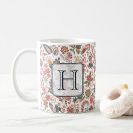 rood roze Floral Chic Monogram op persoonlijke ti Koffiemok