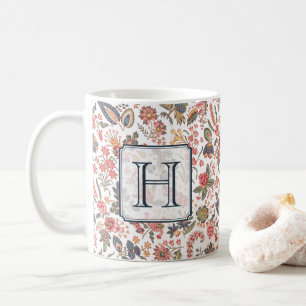 rood roze Floral Chic Monogram op persoonlijke ti Koffiemok