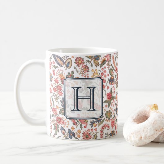  rood roze Floral Chic Monogram op persoonlijke ti Koffiemok (Met donut)