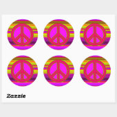 Rood roze fractal & vredesbord ronde sticker (Vel)