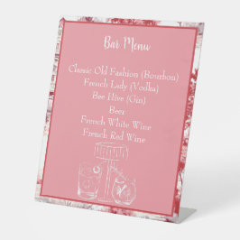 Rood Roze Frans Toile Bar Menu Sign Reclamebord Met Voetstuk