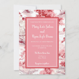 Rood Roze Frans Toile Bruiloft Uitnodiging